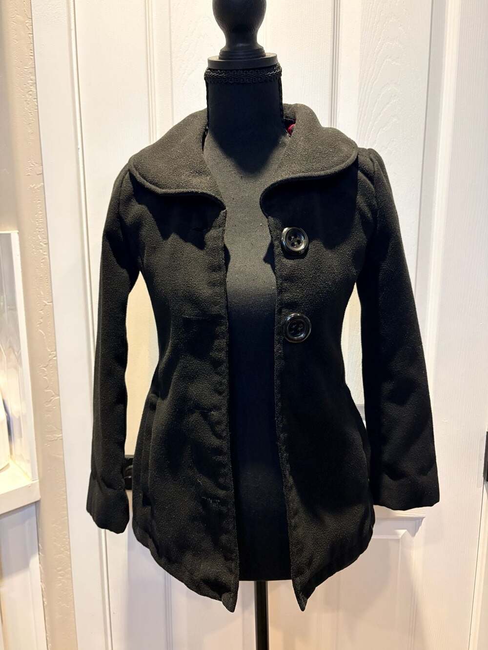 Me Jane Girls Gray Pea Coat Size 10/12 | Red Satin Lining (171)